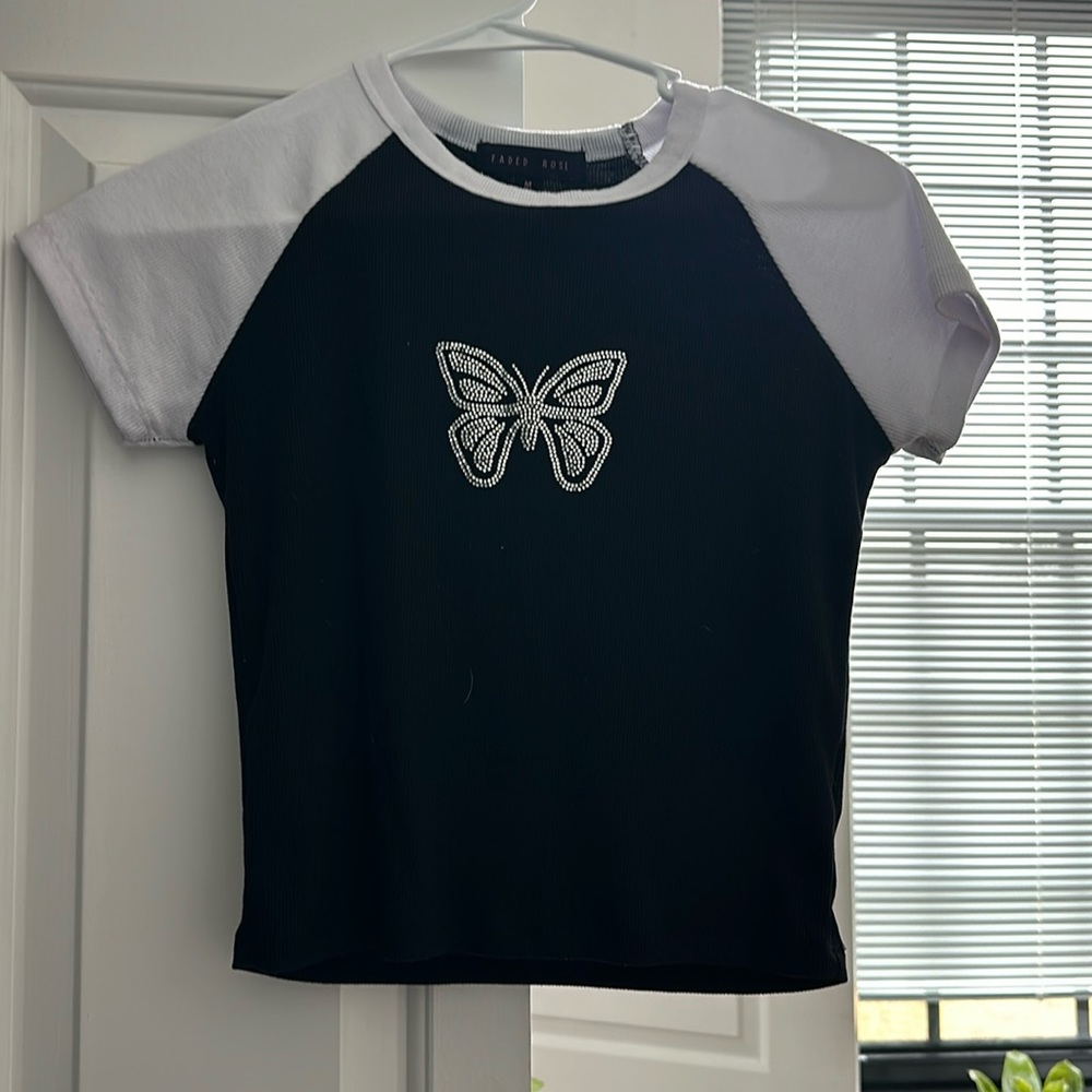 Rhinestone butterfly cropped top